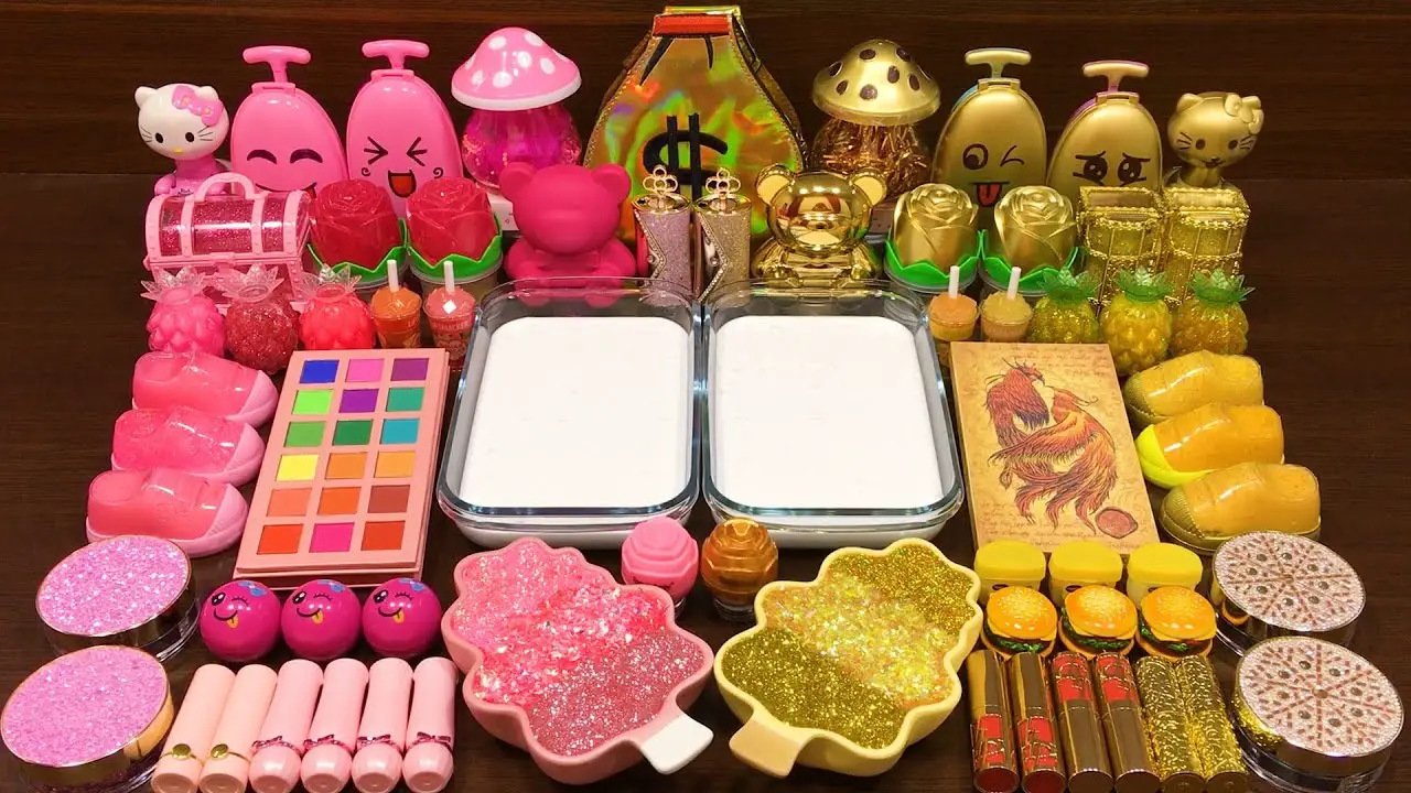 PINK vs GOLD ! Mixing Random Things into Glossy Slime ! Satisfying Slime Video #147